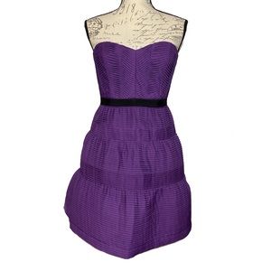 BCBGMaxAzria Strapless Sweetheart Neck FitFlare Tiered Purple Mini Dress Size 0